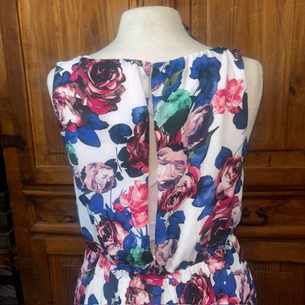 Olive & Oak Floral Sleeveless Mini Dress Pink Blue White Keyhole Back Medium - Picture 5 of 7